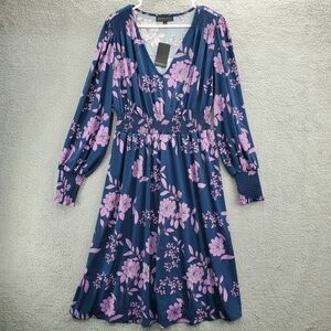 Eloquii Navy and Lavender Floral Maxi Dress